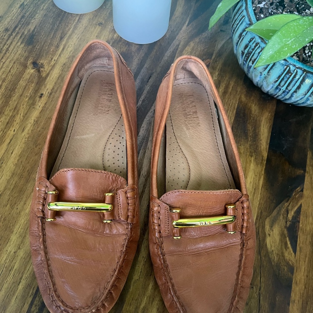 Brown Leather Loafers with Gold Accents